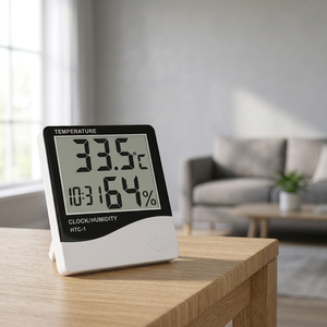 <b>Digital</b> Thermo Hygrometer LCD Display Temperature Humidity Meter with <b>Clock</b> Indoor Monitor for Home Office - Product Image 3