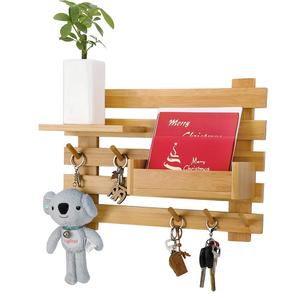 Wall Rack Storage Wooden Home Decorative Doorway Wall Rack Bamboo Storage Shelf Wooden Entryway Organizer Shelf Pothook Key Hanger Hook Rack