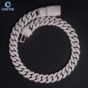 Precio al por mayor Cadena cubana de moissanita de plata 925 de 20 mm de ancho, collar de hip hop con incrustaciones para hombre, cadena cubana con incrustaciones - Product Image 1