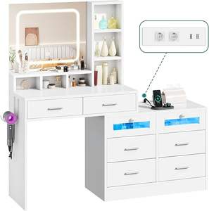 Toletta con illuminazione <span class=keywords><strong>a</strong></span> LED, luminosità regolabile, tavolo Make-Up angolo reversibile con presa <span class=keywords><strong>specchio</strong></span>, - Product Image 2