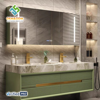 OEM 2025 Juerte Meubles de salle de bain en marbre doré, Table à manger, Bureau, Panneau de meuble en cuivre, Miroir, Robinet de lavabo, Coiffeuse en pierre