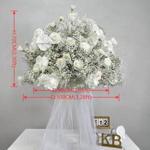 DKBカスタム60 & 90cm大きなサイズの結婚式の花の配置人気のある白い花のボール赤ちゃんの呼吸と白いバラ - Product Image 5