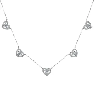 Dylam mujeres brillantes vestir joyería de moda fina S925 plata cinco forma de corazón Hallow Out 5A Zirconia colgante collar