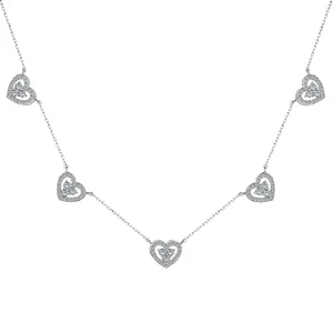 Dylam Glinsterende Vrouwen Verkleden Fijne Mode Sieraden S925 Zilver Vijf Hartvormige Halsketting 5a Zirkonia Hanger