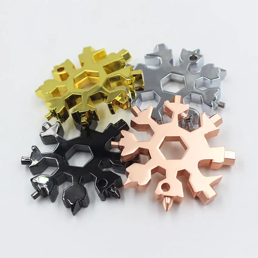 Metal Zinc Alloy Snow Flake Stainless Steel Portable Shaped Power Wrench Fidget Spinner 18 In 1 Snowflakes Multi Tools Keychain