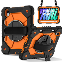 Étui robuste WESOROL pour iPad Mini 6/7 avec porte-stylet, support rotatif à 360°, sangle de main et bandoulière, noir et orange