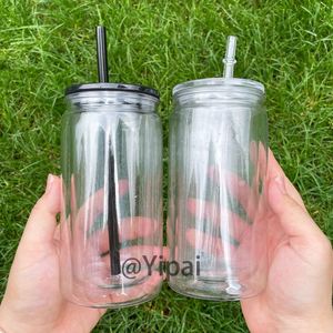 USA Lager 12oz Doppelwandige Transparente Schneekugel-Becher 12oz Kunststoff-Acryl Bier-Soda-Becher 12oz Mit Lochstopfen für Glitzer - Product Image 4