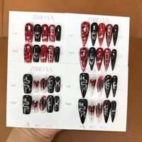 Kit de faux ongles réutilisables à presser, style gothique vintage squelette, toile de sorcière dessinée à la main, pour Halloween et tenue de cosplay