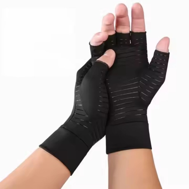 Anti-Slip Copper Compression Arthritis Gloves for Women Men Half Finger Touch Screen Breathable Polyester & Copper Adjustable