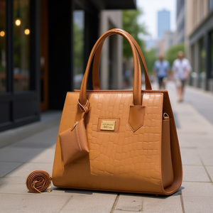 Bolso de mano para mujer Fana Brina, piel sintética color camel, asas dobles, diseño con logotipo, M3828, bolso informal. - Product Image 2