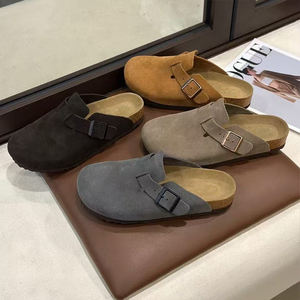 Bottes de neige pour hommes Htf, toutes saisons, gladiateur, bout carré, cuir véritable, mules, sabots, semelle en liège, légères, respirantes, fermeture à bouton - Product Image 2