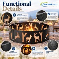 Brasero rond en fer pour feu de bois, avec découpe laser motif cerf et arbre, à dos en maille, pour patio, jardin et extérieur