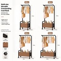 Porte-vêtements sur roulettes autoportant à tube rond épais grande capacité avec rail de suspension pour chambre familiale et placard