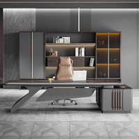 Bureau de direction moderne de luxe en placage de noyer en forme de L avec armoire latérale et armoire de rangement à serrure à code pour bureau de direction