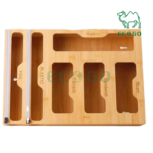 6 in 1 Bamboo Ziplock Bag Storage Organizer Bamboo Plastic Wrap <b>Foil</b> <b>Dispenser</b> With Cutter - Product Image 6