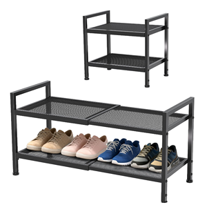 Standing <b>Metal</b> Double Tier Storage <b>Rack</b> for Home Organization and Entryway - Product Image 1