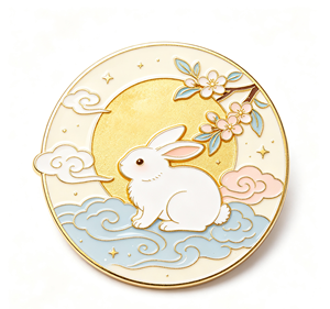 Custom Gold Plated Rabbit Lapel <b>Pin</b> Enamel Metal <b>Badge</b> Round Animal Emblem for Christmas Easter Gift - Product Image 2