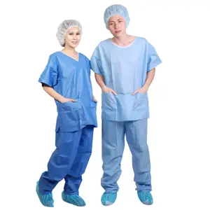 SMS jetable bonne protection uniforme non tissé col en forme de v split type patient gommage ensemble