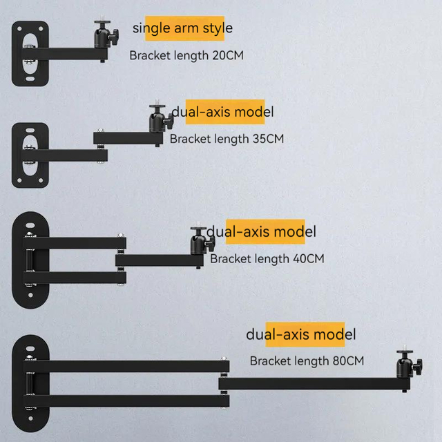 Wall Mounted Projector Bracket Adjustable Universal  1/4 Inch Interface Projector Mounting Extendable Arms Stand Projector Mount