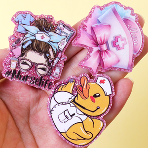 Clip à bobine en acrylique pailleté <span class=keywords><strong>de</strong></span> couleur infirmière, médecin, plat, en plastique, pour badge <span class=keywords><strong>de</strong></span> <span class=keywords><strong>travail</strong></span>, porte-clés, décoration <span class=keywords><strong>de</strong></span> coque <span class=keywords><strong>de</strong></span> téléphone - Product Image 3