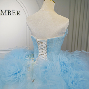 Gt26079 Light Blue Ruffle <b>Flower</b> Quinceanera Gown Sparkly Strapless Bodice Princess Ball Gown For <b>Sweet</b> 16 Party Jancember - Product Image 4