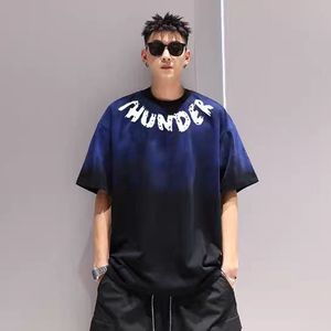 <span class=keywords><strong>T</strong></span>-<span class=keywords><strong>shirt</strong></span> estiva in stile americano di alta qualità lavorata a maglia frontale e posteriore con maniche corte allentate e stampe di lettere - Product Image 3