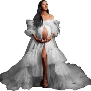 <span class=keywords><strong>Abito</strong></span> da sposa premaman da donna in <span class=keywords><strong>tulle</strong></span> soffice, linea ad A, 100% cotone, lungo fino al pavimento, elegante, <span class=keywords><strong>trasparente</strong></span>, vintage, per servizio fotografico, stile fata - Product Image 3