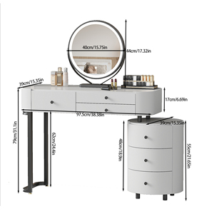 Modern Minimalist Bedroom Dressing <b>Table</b> with Lighted <b>Mirror</b> and Rotatable <b>Side</b> Cabinet Easy Assembly Vanity - Product Image 6