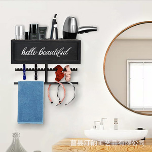 Support de rangement en bois pour sèche-cheveux, organiseur de peignes et d'huiles capillaires pour salle de bain, support pour élastiques et bandeaux - Product Image 2