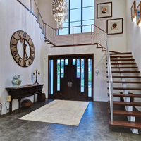 Rampe d'escalier en verre à barres verticales pour villa moderne, poutre blanche durable, design minimaliste et écologique