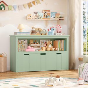 Mueble de Almacenamiento de Juguetes para Niños <span class=keywords><strong>con</strong></span> <span class=keywords><strong>Ruedas</strong></span>, 3 Cajones, Estantería <span class=keywords><strong>Infantil</strong></span>, Color Verde para Sala de Estar, 102 x 33 x 61.5 cm - Product Image 1