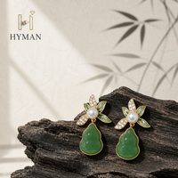 Nouvelles boucles d'oreilles clous en perles d'eau douce naturelles de style chinois, design gourde en jade blanc, argent 925, pour femmes