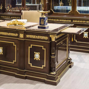 طقم أثاث مكتبي فاخر بأسلوب فرنسي من الخشب الصلب عالي اللمعان، طقم مكتب وكرسي كلاسيكي أمريكي - Product Image 6