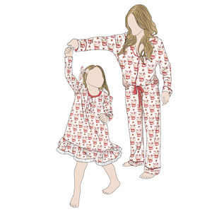 Nueva llegada personalizada de manga larga con estampado personalizado mamá y yo Casual fiesta familia juego trajes niñas vestido de noche mamá Pijamas - Product Image 1