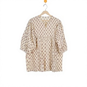 Vestido Mini Informal de Verano Ecológico para Mujer, Túnica de Algodón con Estampado Floral de Leopardo, Diseño de Impresión a Mano, Encaje Indio - Product Image 1