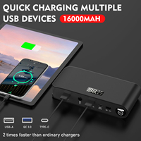 Powkey Q6 Démarreur de voiture portable Kit d'outils d'urgence Batterie au lithium 16000mAh Banque d'alimentation avec entrées USB et Type-C