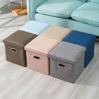 Pouf de rangement moderne en coton et lin, pliable, avec couvercle capitonné, pour usage scolaire, vente en gros