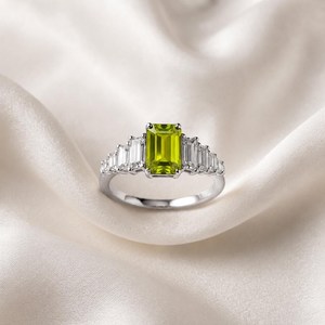 Green Peridot <b>Ring</b> <b>Emerald</b> Cut Peridot <b>Ring</b> CZ <b>Ring</b> Handmade 925 Sterling <b>Silver</b> with 18K Gold Filled Finish Wedding Gift - Product Image 5