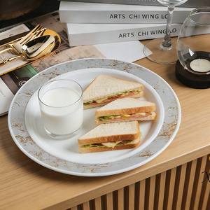 จานพลาสติกสีขาวขอบลายหินอ่อนสีทอง สำหรับงานจัดเลี้ยง งานแต่งงาน งานปาร์ตี้ ร้านอาหาร ขายส่ง - Product Image 2