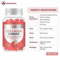 Gummies de collagène végétalien à marque privée OEM, saveur pêche, avec biotine, vitamines C, E et zinc, multivitamines pour la santé des cheveux et des ongles, antioxydant