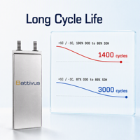 Batterie Pouch NMC Battivus SA04 8900mAh 3.6V, 315Wh/kg, haute densité énergétique, durée de vie 3000 cycles, décharge maximale 26.7A, charge 8.9A