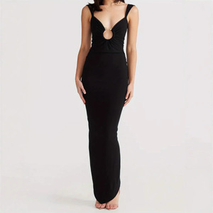Club <b>Dress</b> Bodycon Slim Fit Long V-neck Hollow Backless Slit <b>Blue</b> Smlxlxxl Europe America - Product Image 4