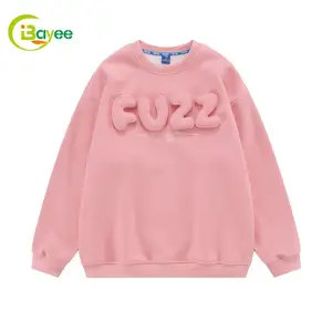 Cute Pink Hoody Fleece Custom Hoodies Manufacturers 3D logo sweatshirt for Young Girls