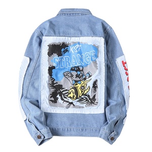 Nuova Giacca di Jeans alla Moda con Ricami per Uomo, Giacca in Denim Personalizzata con Motivi, Giacca di Jeans <span class=keywords><strong>Casual</strong></span> Strappata da Uomo, <span class=keywords><strong>Abbigliamento</strong></span> <span class=keywords><strong>Maschile</strong></span> - Product Image 1