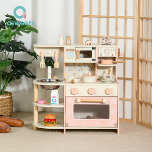 Cadeau d'anniversaire parfait pour les filles, ensemble de jeu de cuisine réaliste pour tout-petits, <span class=keywords><strong>jouet</strong></span> de cuisine en bois rose Montessori - Product Image 2