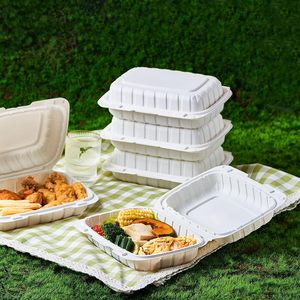 Boîte à lunch écologique 100 % compostable pour emporter, conteneur alimentaire à clapet articulé en bagasse pour plats à emporter - Product Image 4