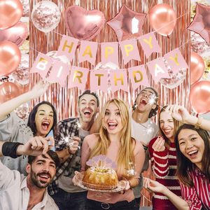 <span class=keywords><strong>Ensemble</strong></span> de ballons d'anniversaire en or rose Bannière de joyeux anniversaire Décoration de scène de fête <span class=keywords><strong>Ensemble</strong></span> de ballons de décoration - Product Image 5