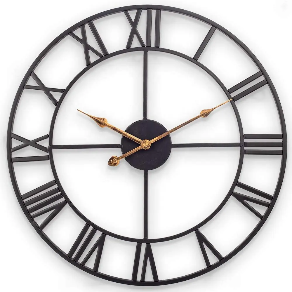 Better Quality 60cm 24" Round Metal Skeleton Roman Numerals Minimalism Industrial Home Decor Decorative Wall Clock