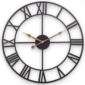 นาฬิกาแขวนผนังทรงกลมโลหะ,ขนาด60ซม. 24นิ้วแสดงเลขโรมันสไตล์มินิมอลลิสต์สำหรับประดับบ้านแนวอุตสาหกรรม