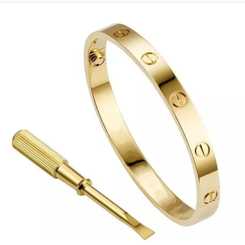 Pulsera con diseño de anillo de tornillo clásico de acero inoxidable, pulsera de color dorado para amantes, no se destiñe
